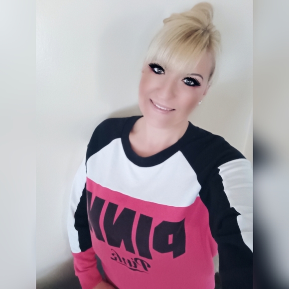 PINK VS Colorblock Sweatshirt Pink, Blk & White - Picture 9 of 9